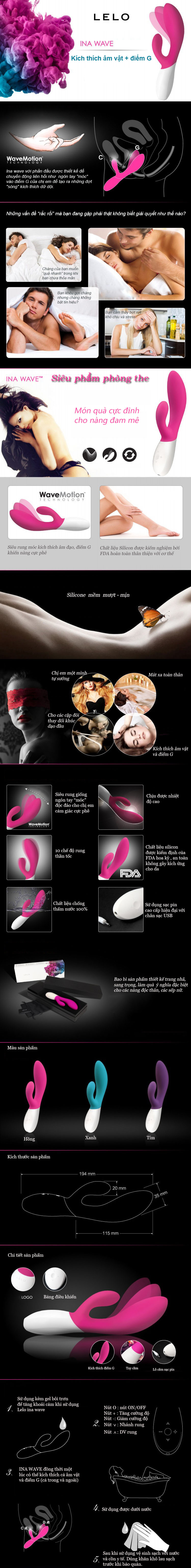 LELO Ina Wave cao cấp kích thích mạnh mẽ quà tặng phái đẹp