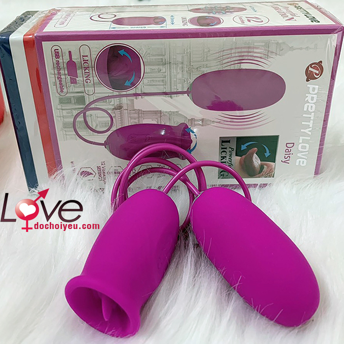 Trứng rung liếm 2 đầu PrettyLove Daisy silicon an toàn kích thích