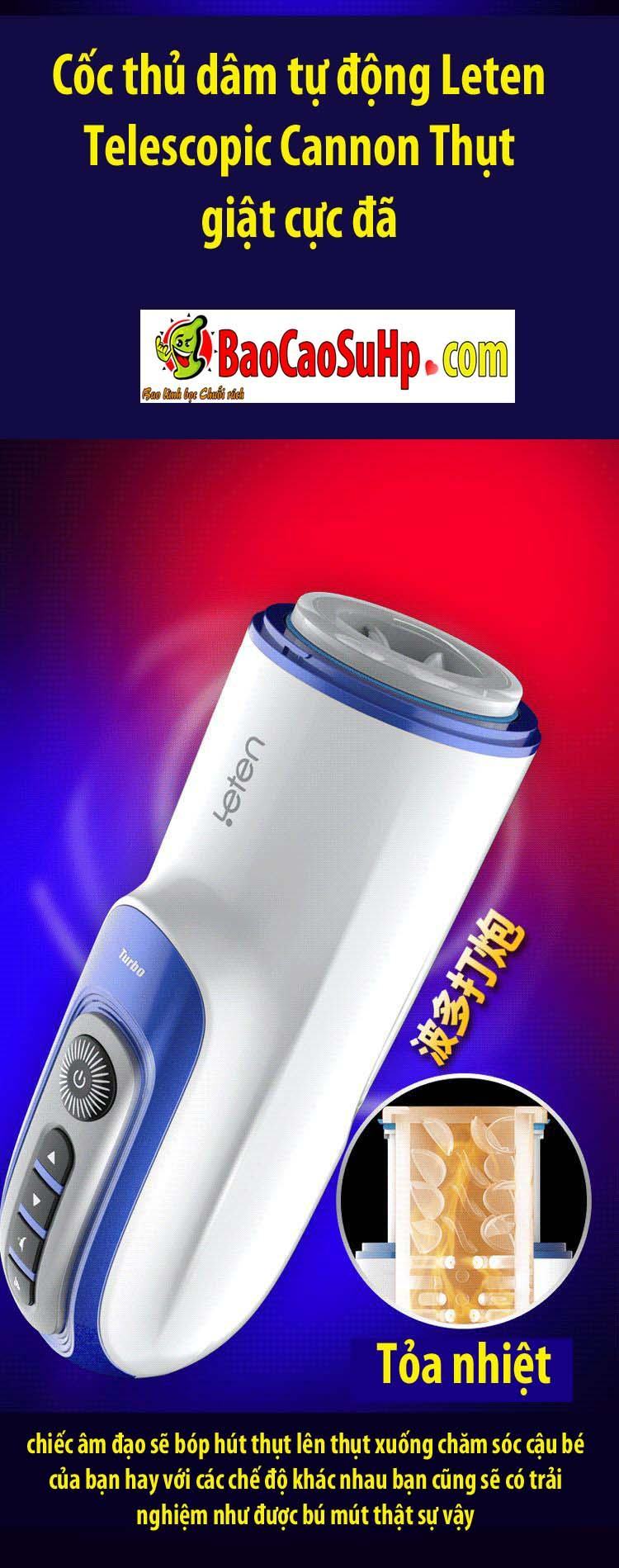 Cốc thủ dâm Leten Telescopic Cannon thụt giật mạnh cực sướng