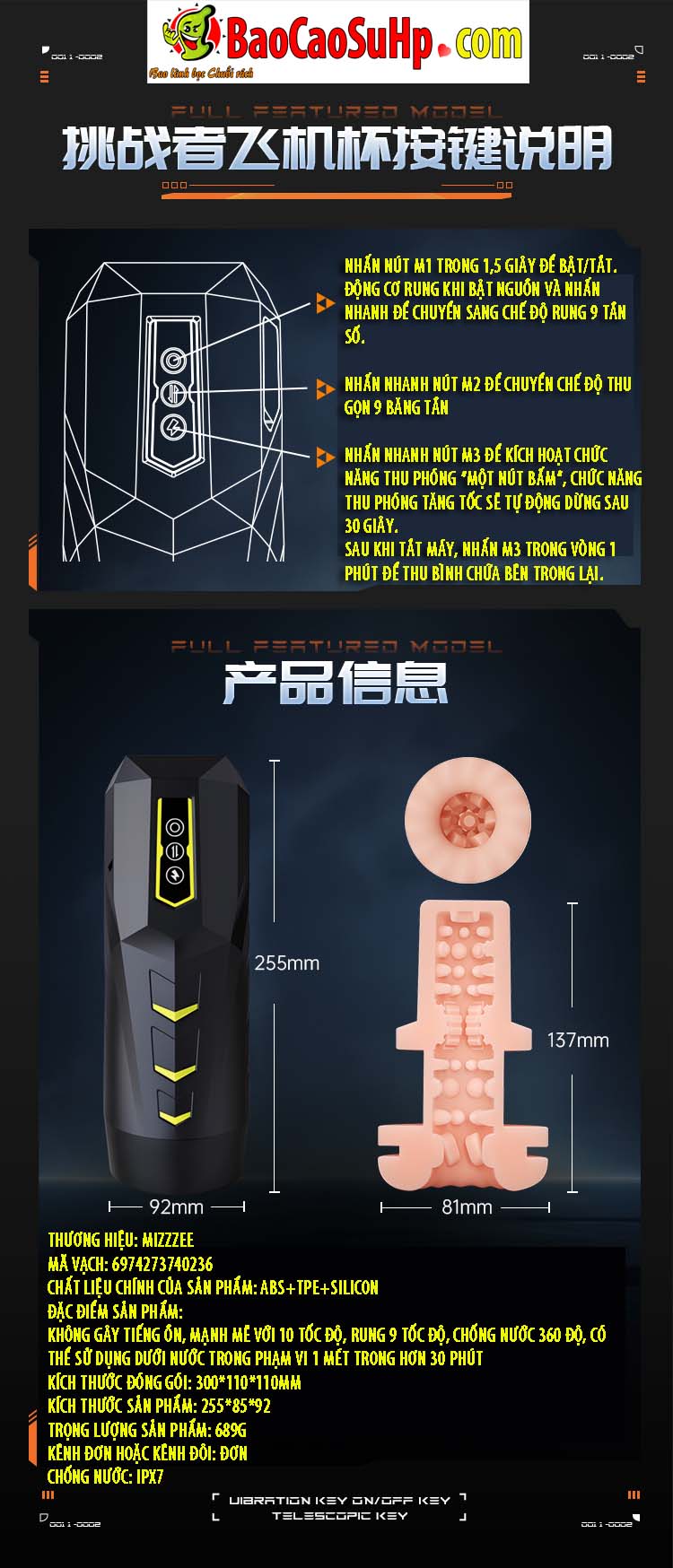 Cốc thủ dâm tự động Mizzzee Black Challenger V2 thụt hút mạnh mẽ kích thích