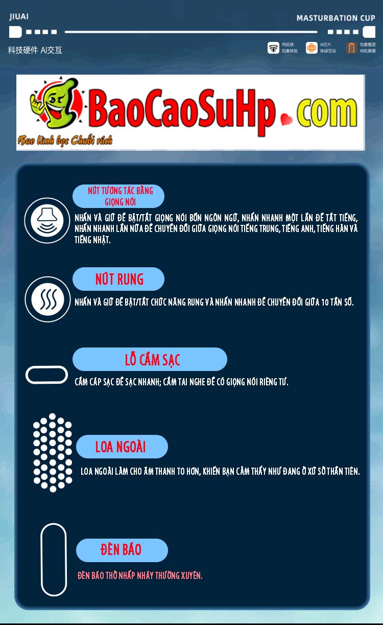 Cốc thủ dâm 2 đầu Jiuai Kelsey rung mạnh bóp khít cực phê