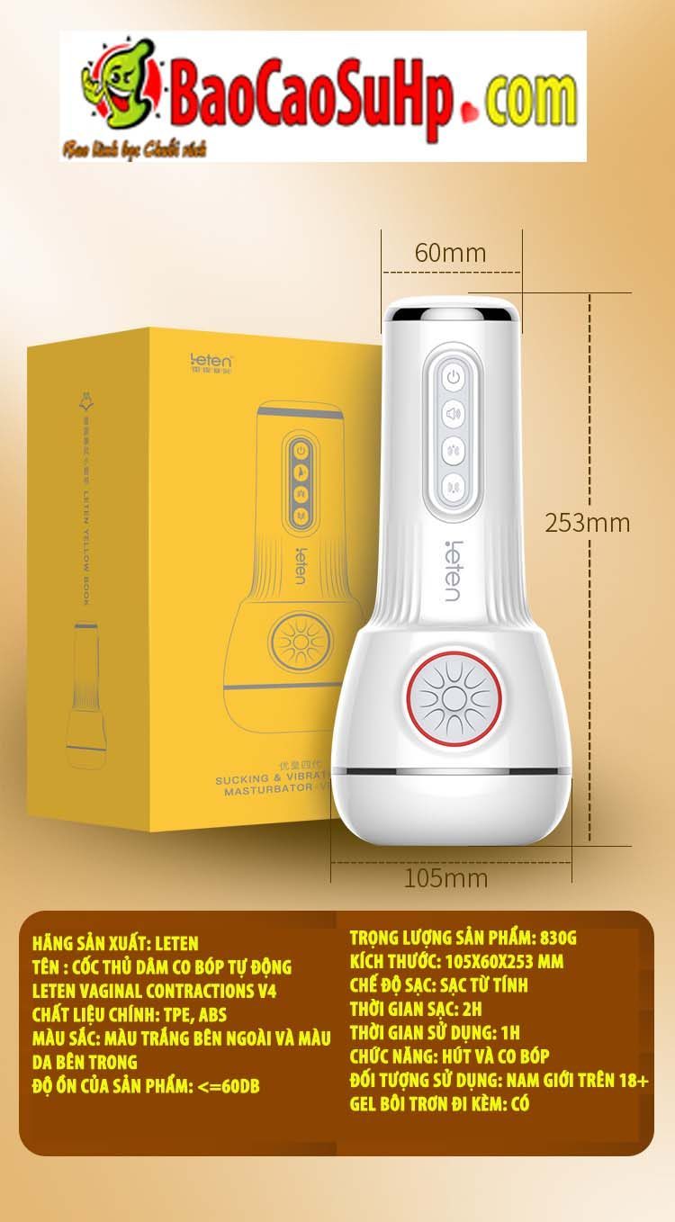 Cốc thủ dâm Leten V4 co bóp tự động kích thích cực mạnh