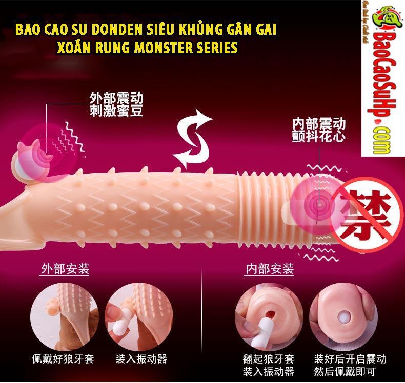 Bao Cao Su Dondén Siêu Khủng Gân Gai Xoắn Rung Monster Kích Thích