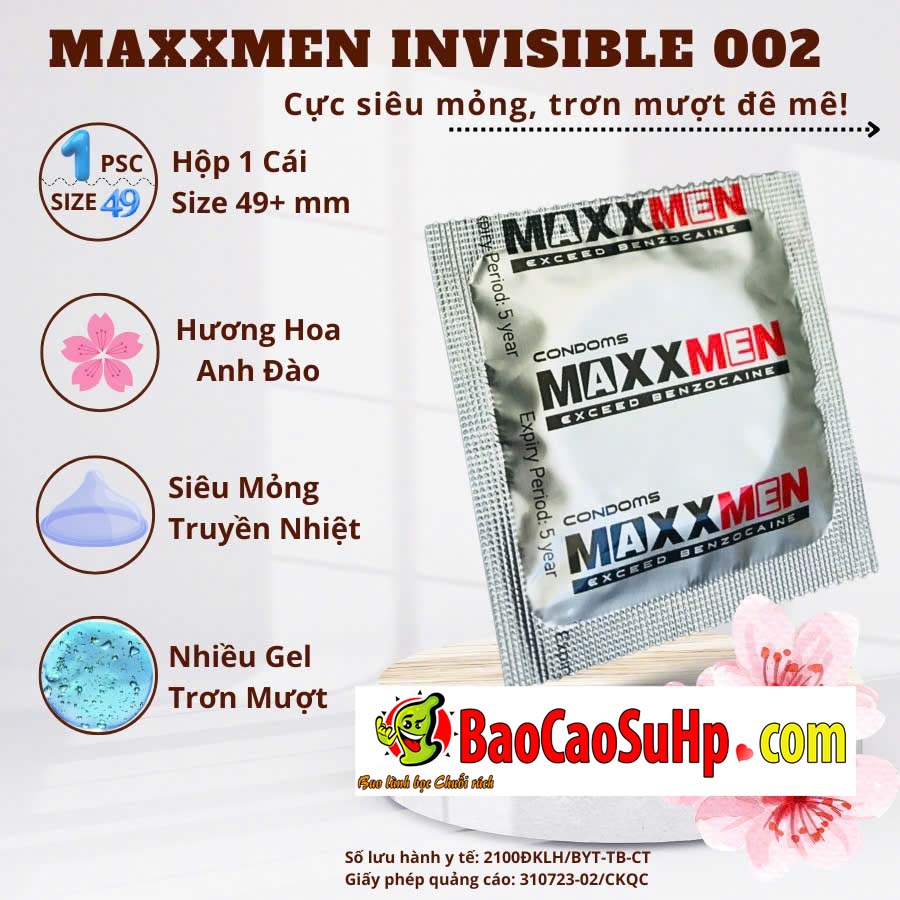 Bao cao su Maxxmen 49mm siêu mỏng 002 công nghệ Nhật Bản