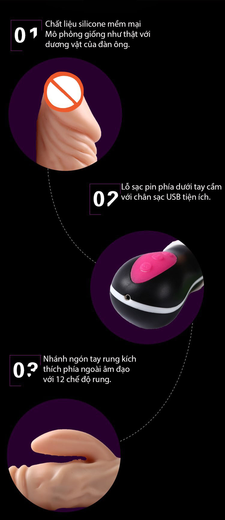 Dương Vật Giả Silicon 4in1 Rung Sưởi Ấm Như Thật Giá Tốt