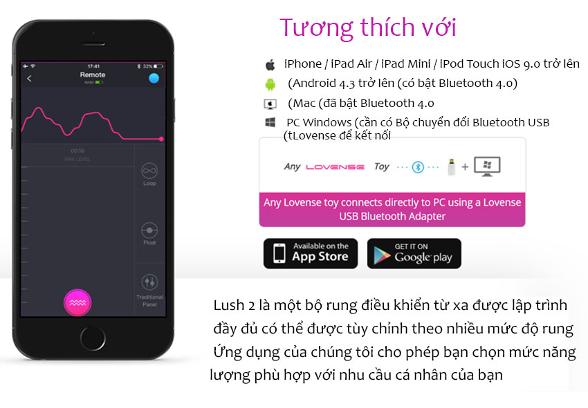  Bỏ sỉ Trứng Rung Siêu Cao Cấp Lovense Lush 2 - Điều Khiển Từ Xa Qua Điện Thoại Ở Bất Kì Đâu cao cấp