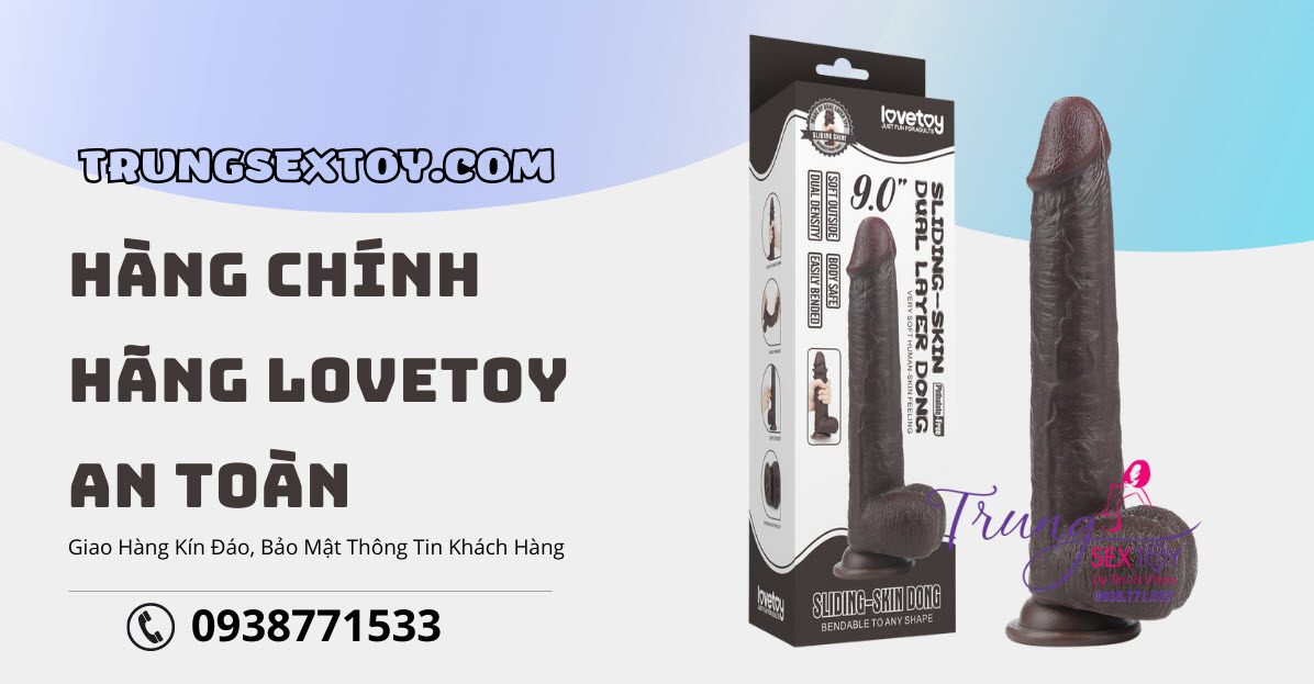 Kho sỉ Dương vật giả gắn tường 2 lớp Lovetoy da trượt 23cm  hàng xách tay