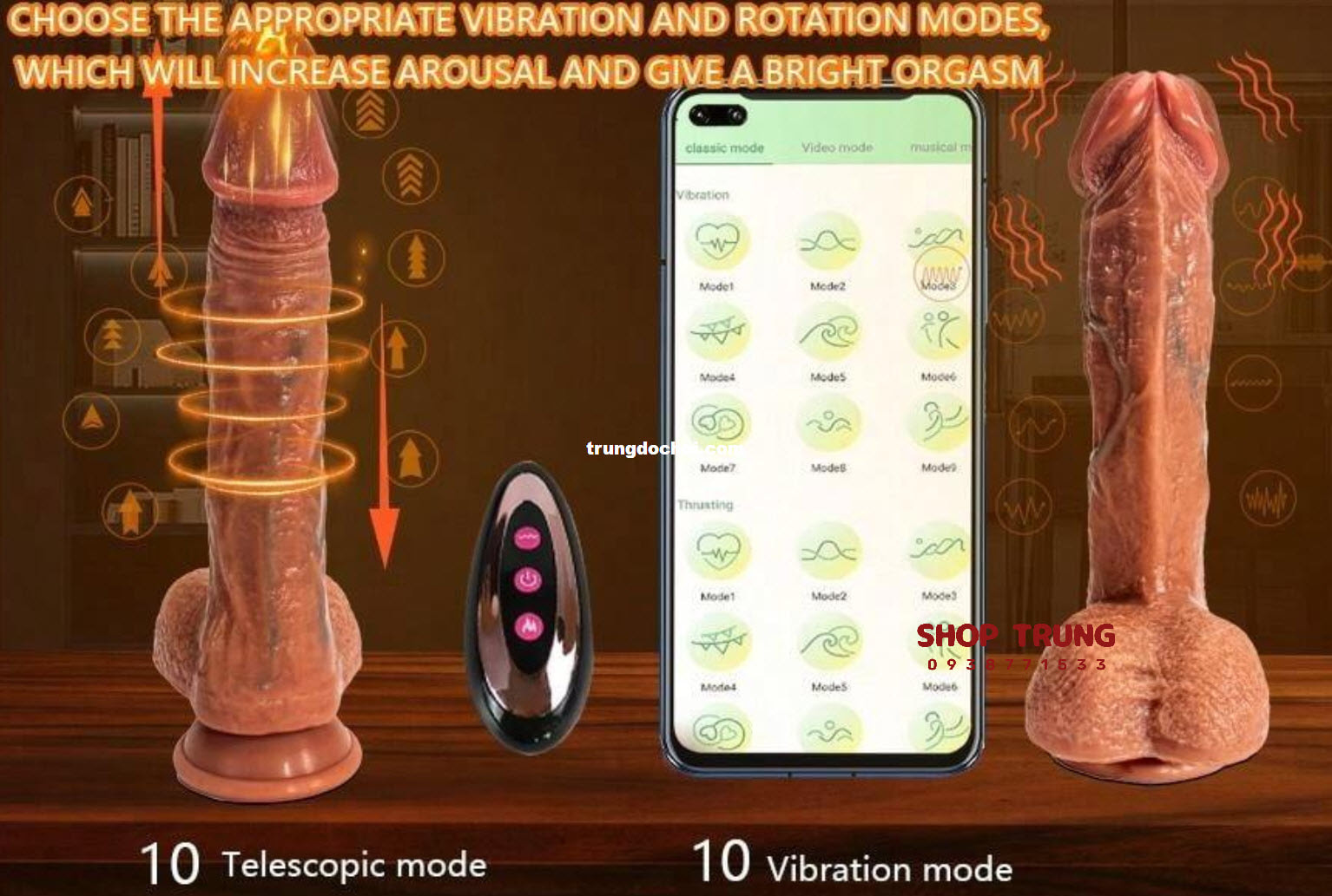 Dương Vật Giả Tốt Nhất 10 Chế Độ Rung Thụt APP Điều Khiển Từ Xa