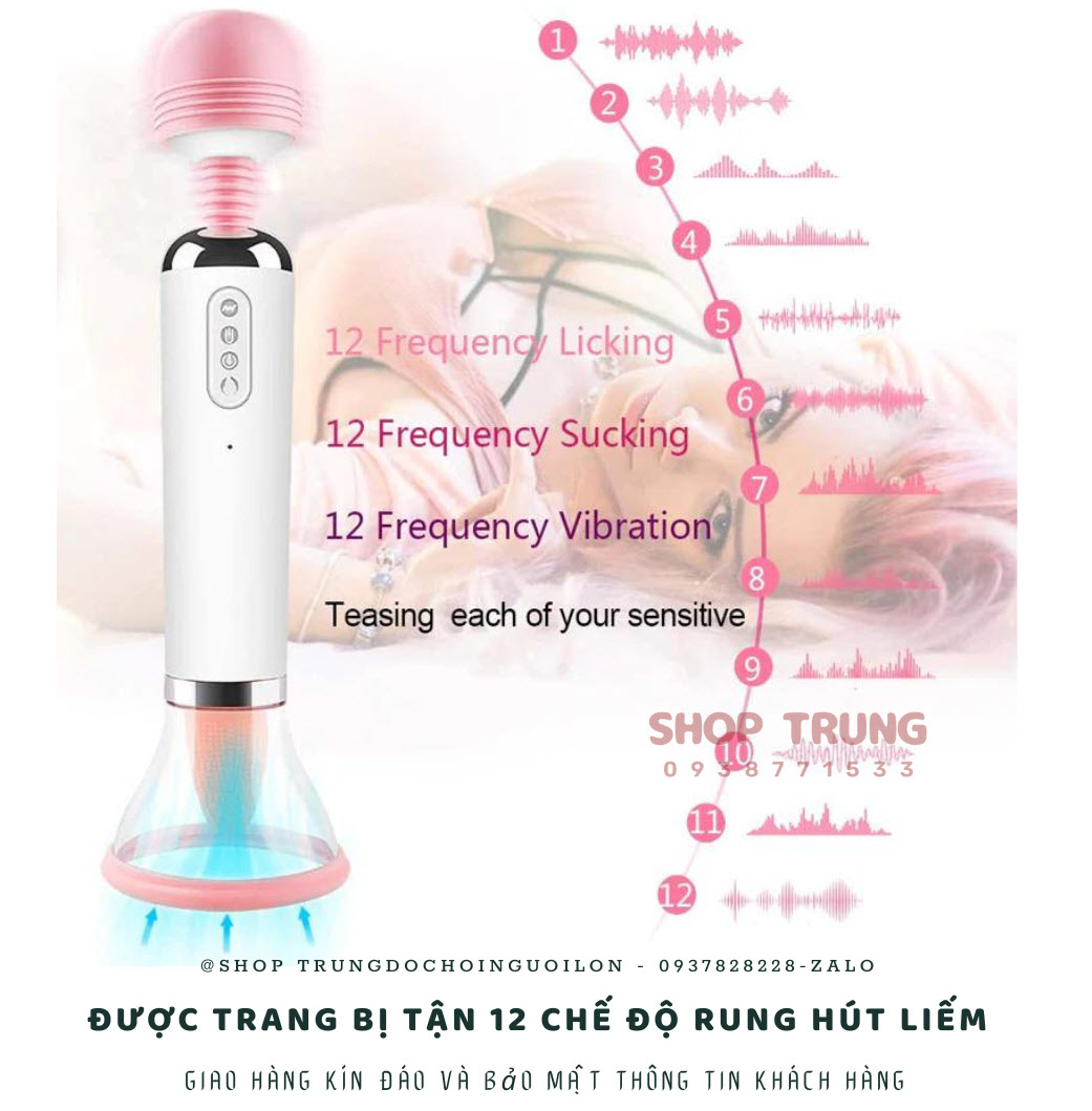 Máy Massage Âm Đạo 3 Trong 1 Rung Liếm Hút 12 Chế Độ Kích Thích
