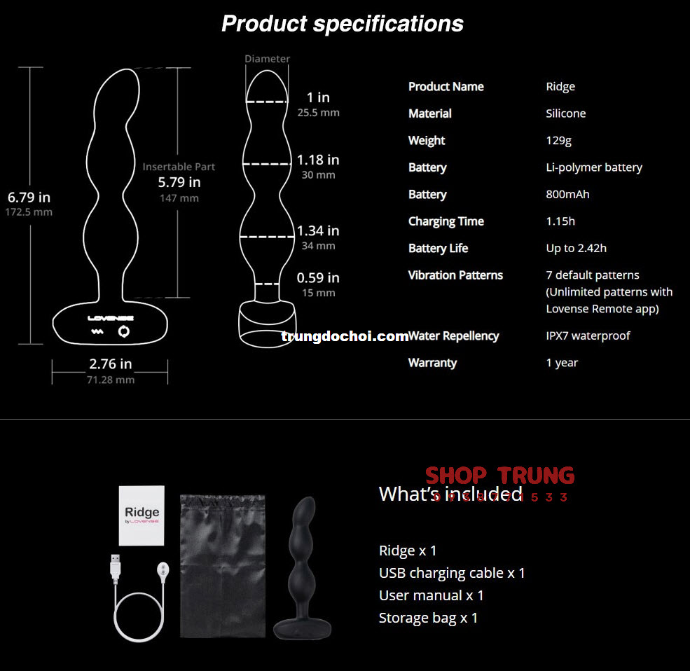 Lovense Ridge Máy Rung Kích Thích Hậu Môn Cao Cấp Đa Cực
