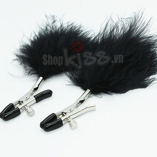 Bộ kẹp vú kèm chổi lông vũ, dụng cụ bạo dâm kích thích hưng phấn