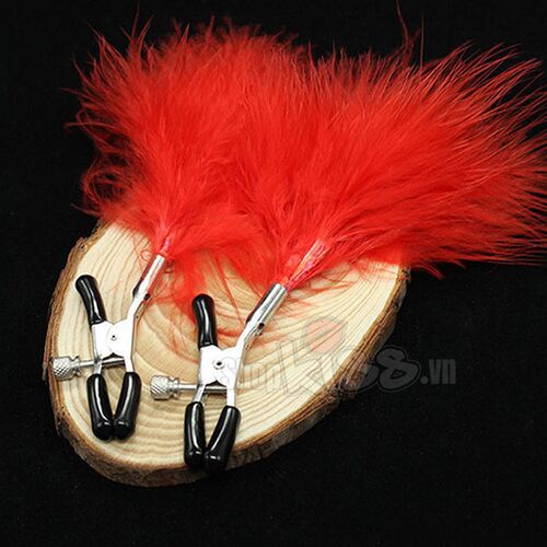 Bộ kẹp vú kèm chổi lông vũ, dụng cụ bạo dâm kích thích hưng phấn