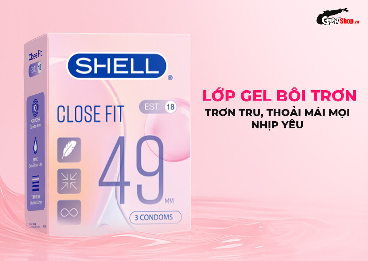 Bao cao su Shell Close Fit size 49mm siêu mỏng chống tuột kéo dài thời gian Bao cao su Shell Close Fit size 49mm siêu mỏng chống tuột kéo dài thời gian