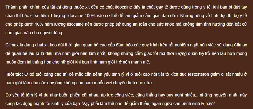 Thuốc Xịt Climax Tăng Khoái Cảm Ngăn Xuất Tinh Sớm Hiệu Quả
Thuốc Xịt Climax Tăng Khoái Cảm Ngăn Xuất Tinh Sớm Hiệu Quả