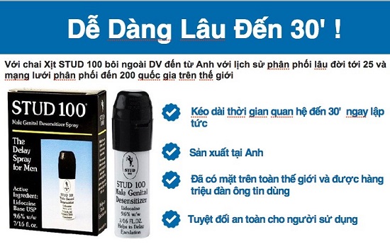 Chai Xịt Chống Xuất Tinh Sớm STUD 100 - Giúp Yêu Lâu Hơn, Tự Tin 