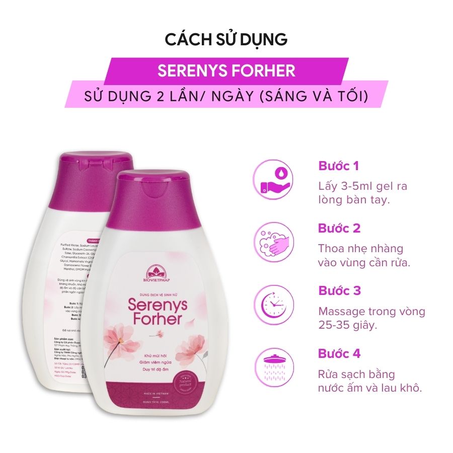 Serenys ForHer 200ml dung dịch vệ sinh nữ dịu nhẹ an toàn