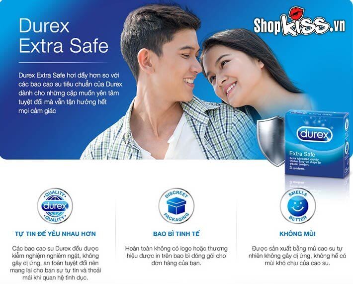  Giá sỉ Bao cao su Durex Extra Safe – Nhiều chất nhờn – Hộp 3 cái hàng mới về