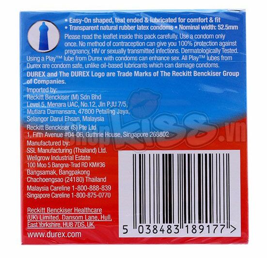 Bao cao su Durex Love3 kéo dài thời gian mỏng chống tuột hộp 3 cái