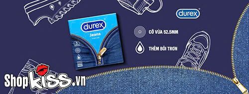 Bao cao su Durex Jeans hộp 3 cái, an toàn, mềm mại, không màu