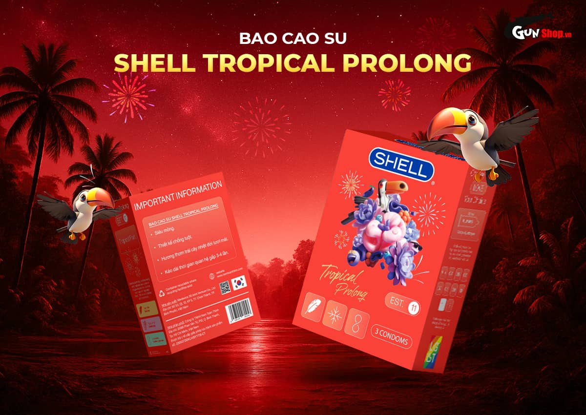 Cung cấp Bao cao su Shell Tropical Prolong - Siêu mỏng kéo dài thời gian hương hoa quả nhiệt đới - Hộp giá rẻ
