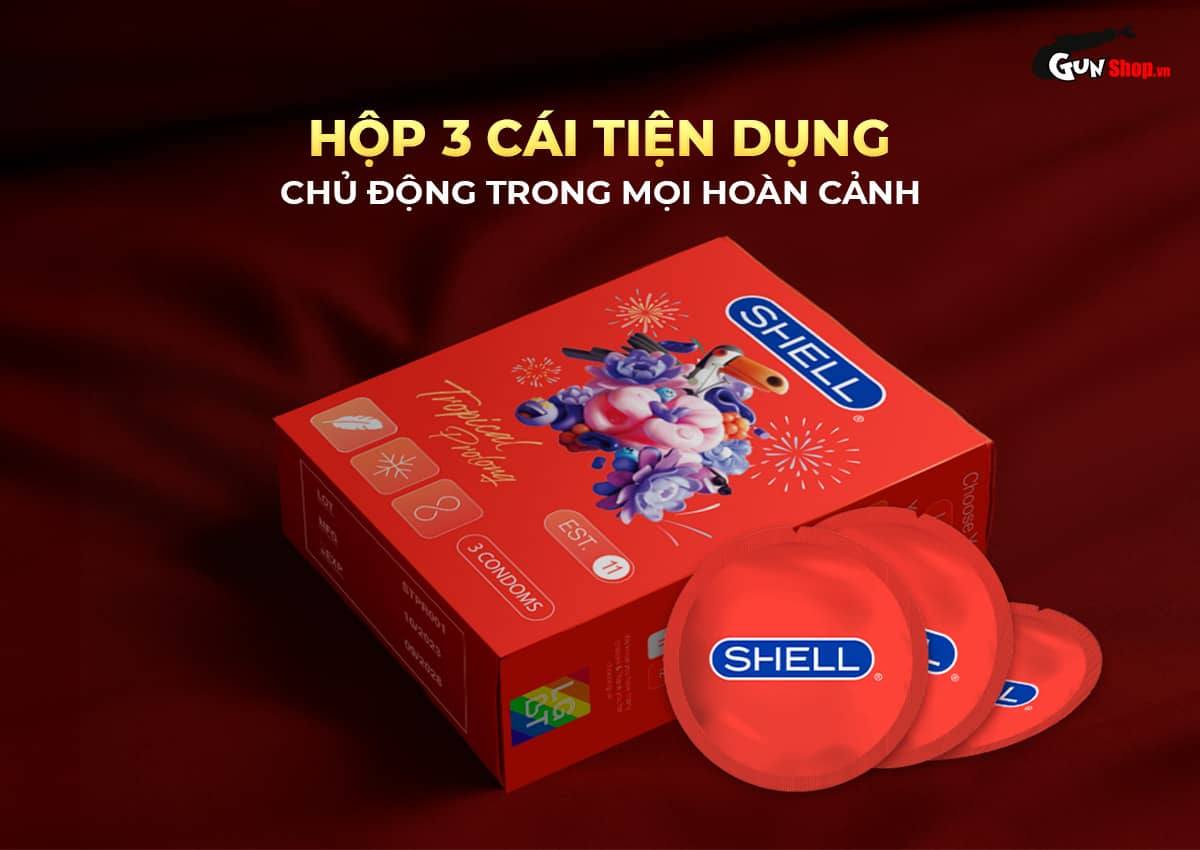 Cung cấp Bao cao su Shell Tropical Prolong - Siêu mỏng kéo dài thời gian hương hoa quả nhiệt đới - Hộp giá rẻ