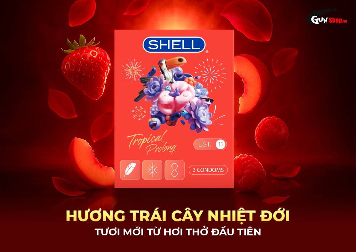 Cung cấp Bao cao su Shell Tropical Prolong - Siêu mỏng kéo dài thời gian hương hoa quả nhiệt đới - Hộp giá rẻ