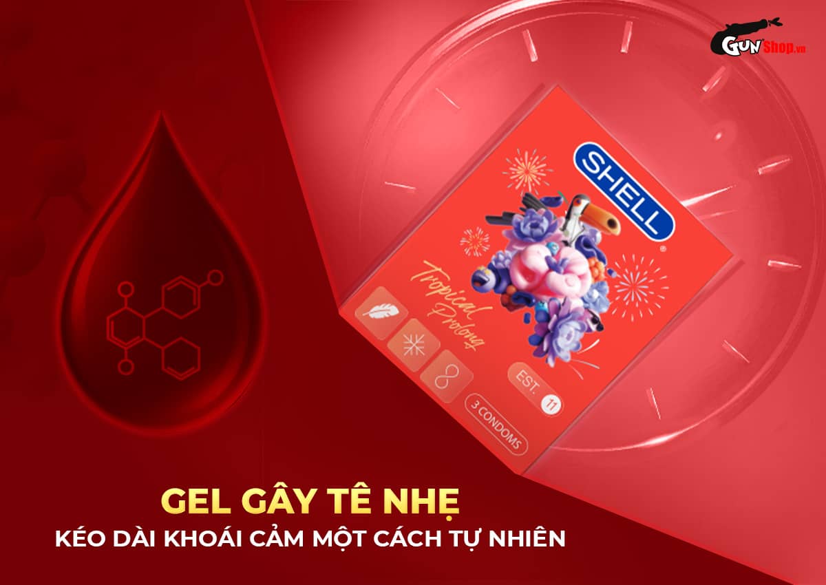 Cung cấp Bao cao su Shell Tropical Prolong - Siêu mỏng kéo dài thời gian hương hoa quả nhiệt đới - Hộp giá rẻ