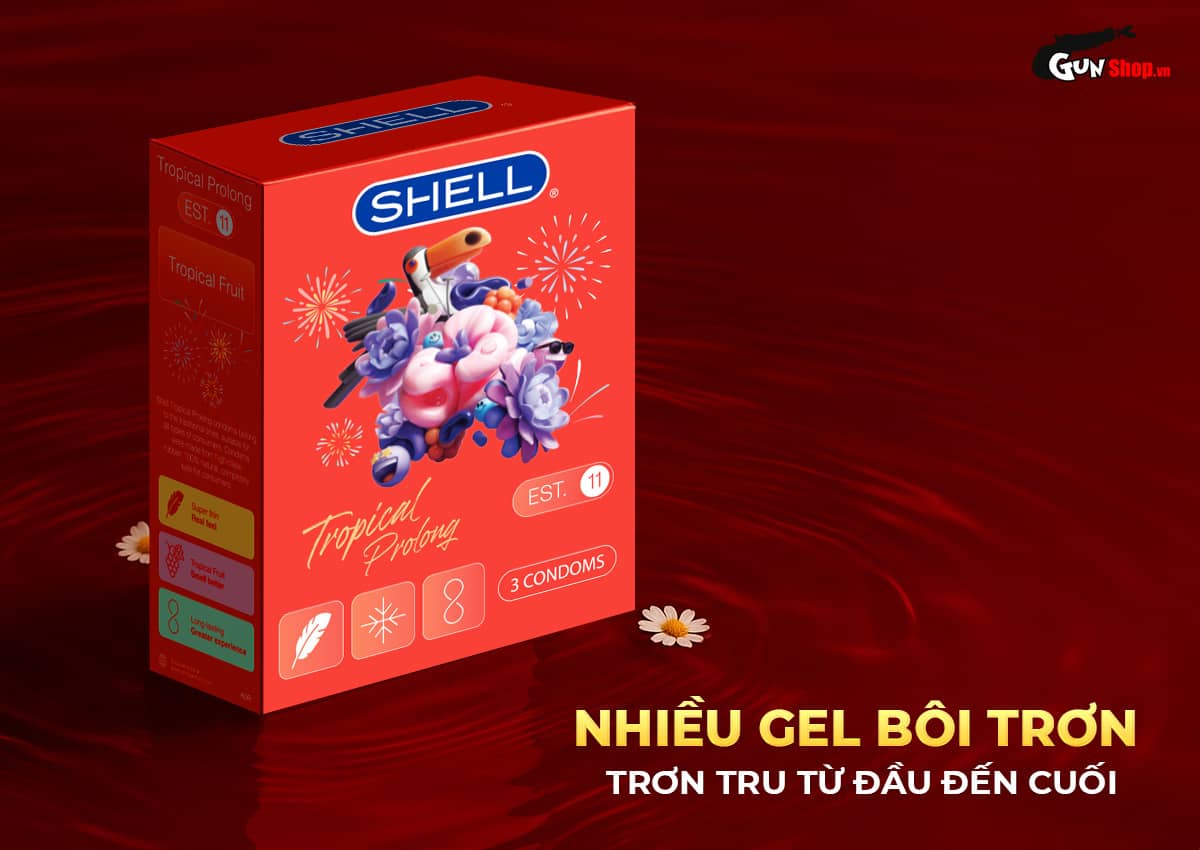 Cung cấp Bao cao su Shell Tropical Prolong - Siêu mỏng kéo dài thời gian hương hoa quả nhiệt đới - Hộp giá rẻ