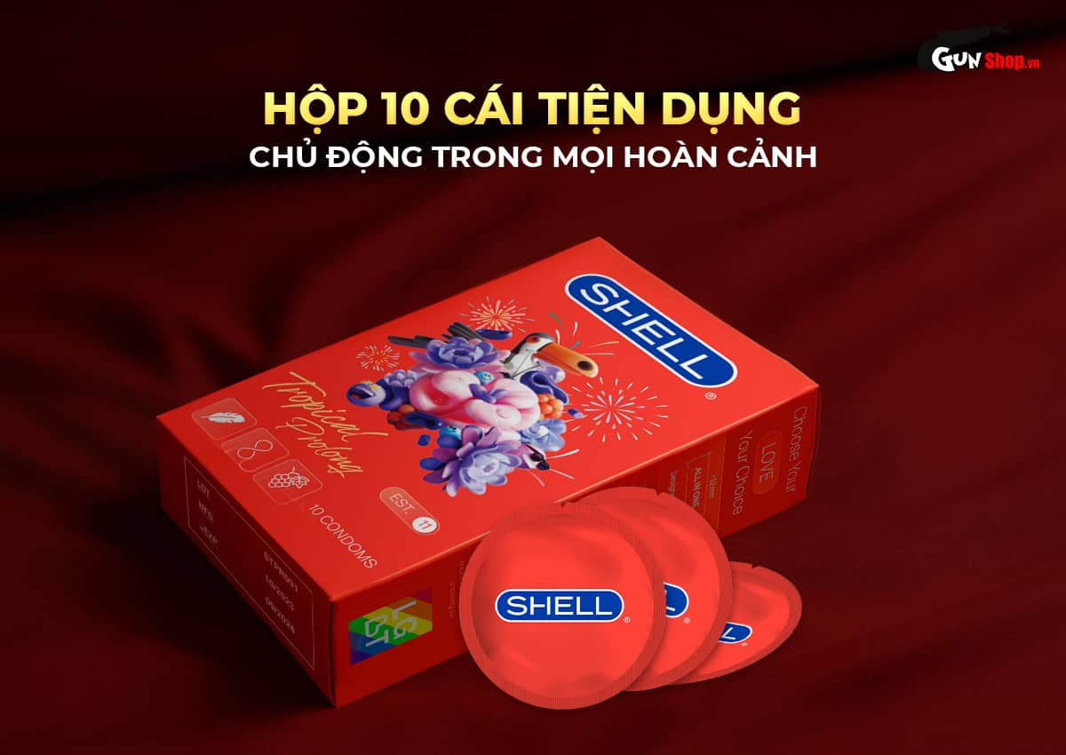 Bao cao su Shell Tropical Prolong hương hoa quả nhiệt đới siêu mỏng, kéo dài Bao cao su Shell Tropical Prolong hương hoa quả nhiệt đới siêu mỏng, kéo dài