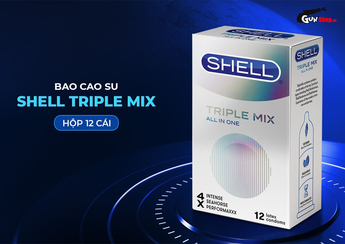  Bỏ sỉ Bao cao su Shell Triple Mix - Siêu mỏng mát lạnh gân gai - Hộp 12 cái cao cấp