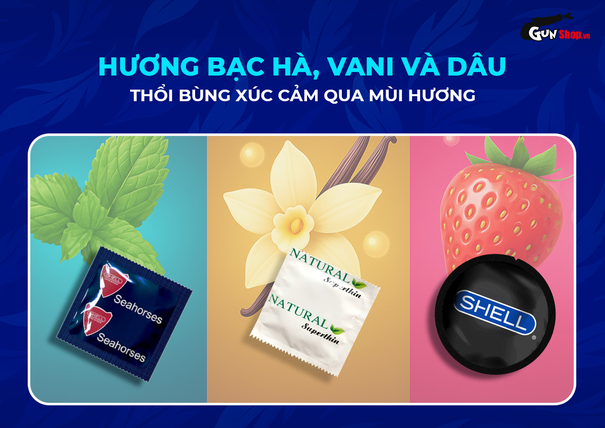  Bỏ sỉ Bao cao su Shell Triple Mix - Siêu mỏng mát lạnh gân gai - Hộp 12 cái cao cấp