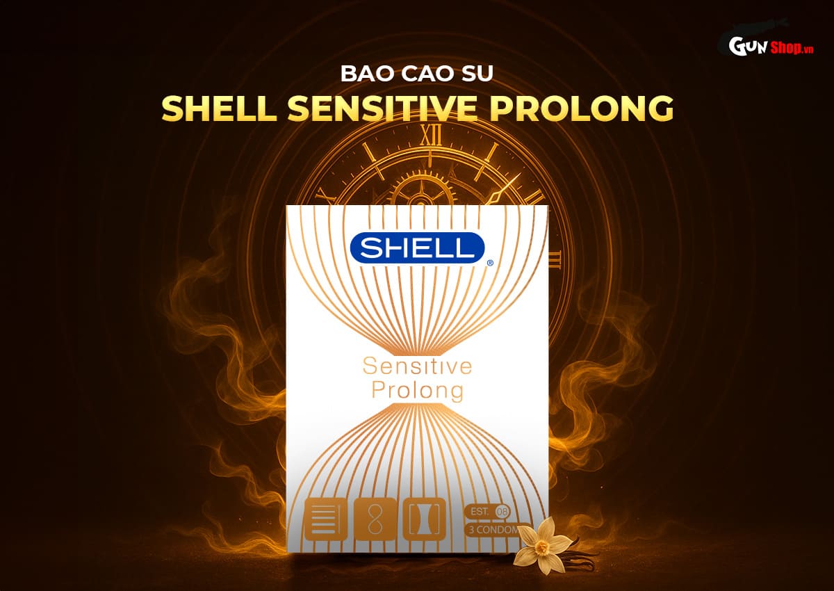 Bao cao su Shell Sensitive Prolong 0.03mm kéo dài - Hộp 3 cái
