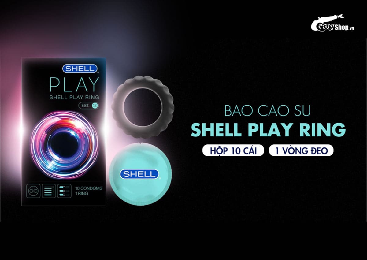  Phân phối Bao cao su Shell Play Ring 6 tính năng - Hộp 10 cái + 1 vòng đeo kéo dài thời cao cấp