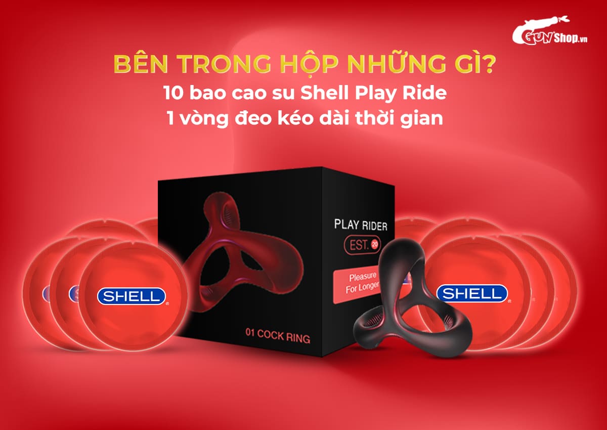 Bao cao su Shell Play Rider 6 Tính Năng Hộp 10 Cái Tặng Vòng Đeo