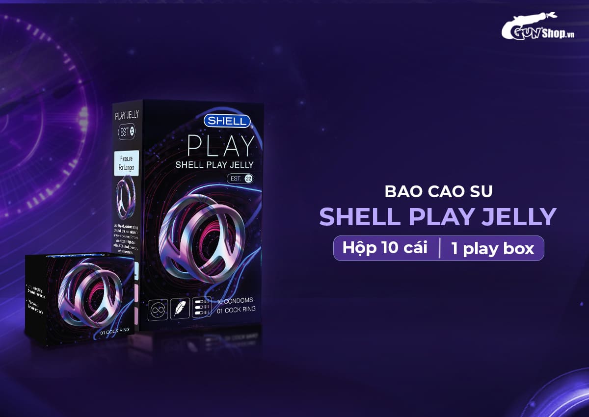  Địa chỉ bán Bao cao su Shell Play Jelly 6 tính năng - Hộp 10 cái + 1 vòng đeo kéo dài thời chính hãng
