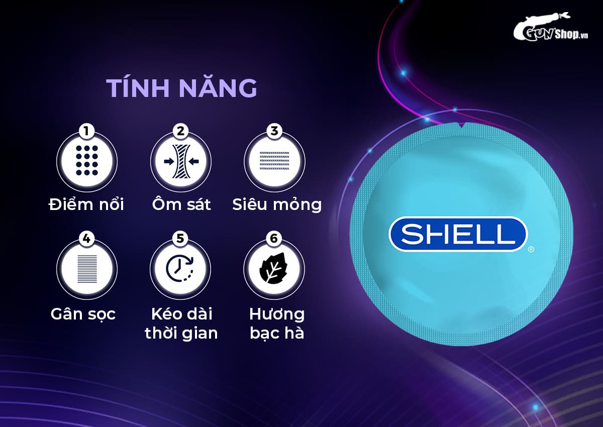  Địa chỉ bán Bao cao su Shell Play Jelly 6 tính năng - Hộp 10 cái + 1 vòng đeo kéo dài thời chính hãng