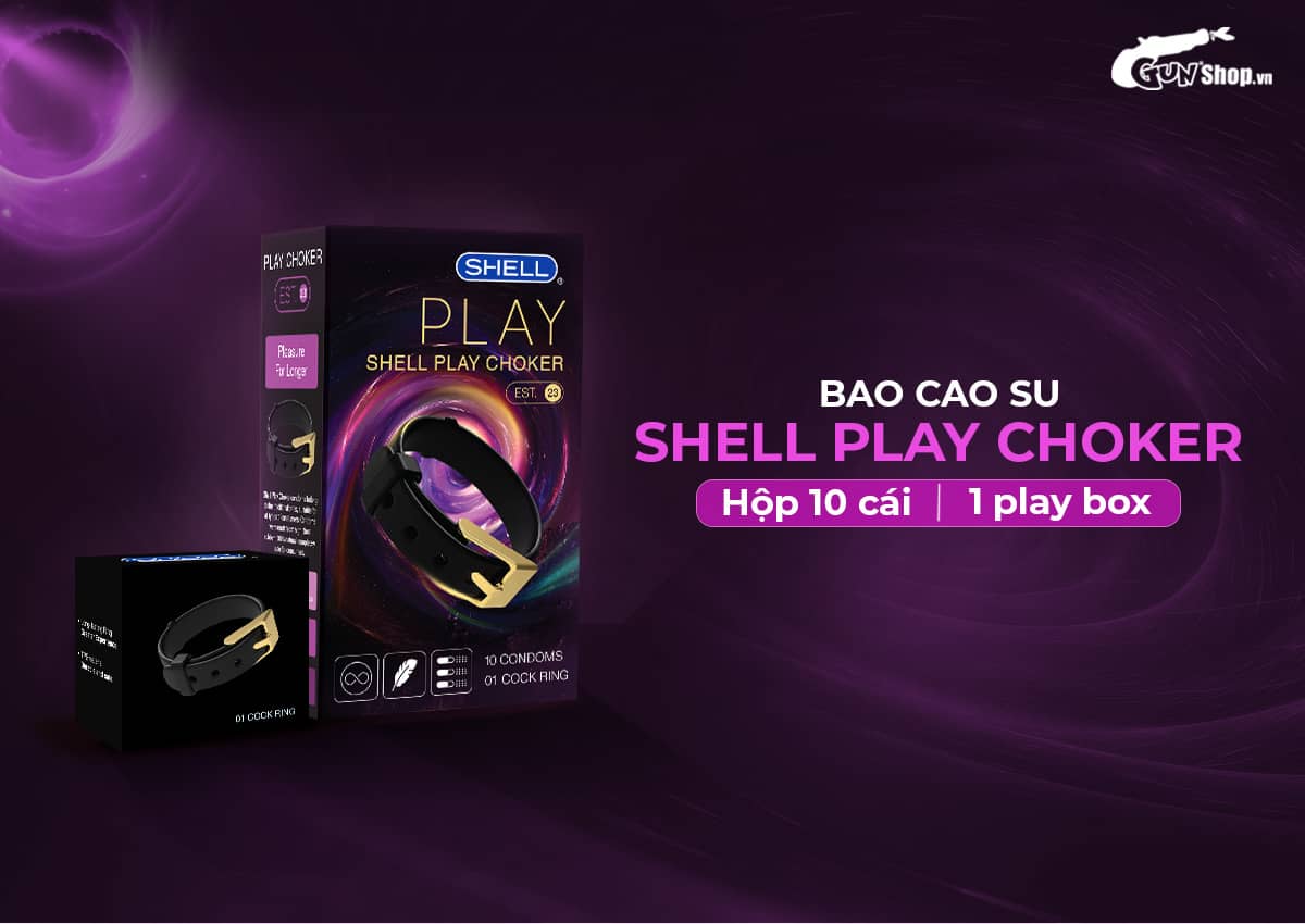  Kho sỉ Bao cao su Shell Play Choker 6 tính năng - Hộp 10 cái + 1 vòng đeo kéo dài thời loại tốt