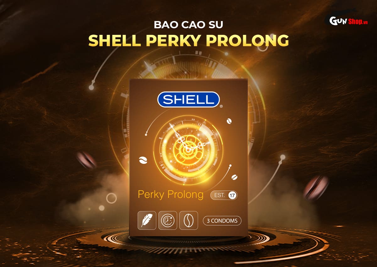 Bỏ sỉ Bao cao su Shell Perky Prolong - Siêu mỏng kéo dài thời gian hương cà phê - Hộp 3 cái giá sỉ
