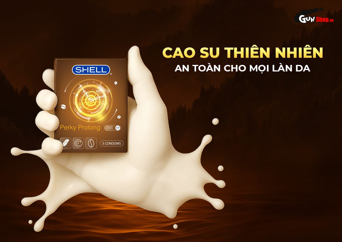  Bỏ sỉ Bao cao su Shell Perky Prolong - Siêu mỏng kéo dài thời gian hương cà phê - Hộp 3 cái giá sỉ