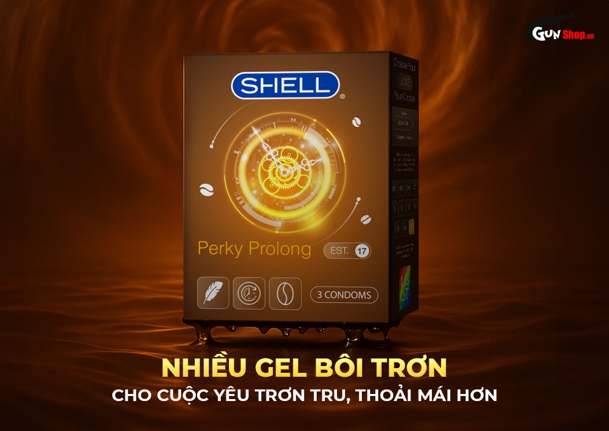  Bỏ sỉ Bao cao su Shell Perky Prolong - Siêu mỏng kéo dài thời gian hương cà phê - Hộp 3 cái giá sỉ