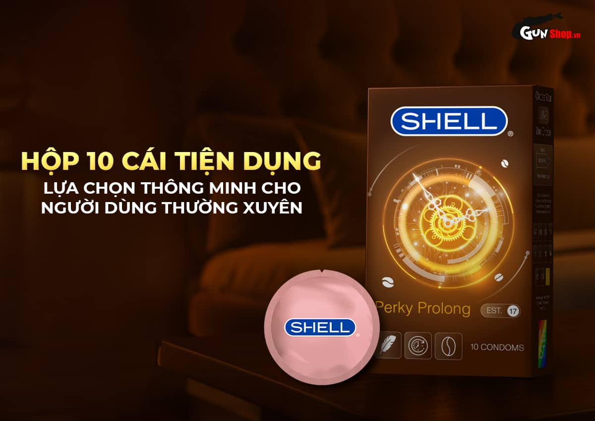  Thông tin Bao cao su Shell Perky Prolong - Siêu mỏng kéo dài thời gian hương cà phê - Hộp 10 cái nhập khẩu