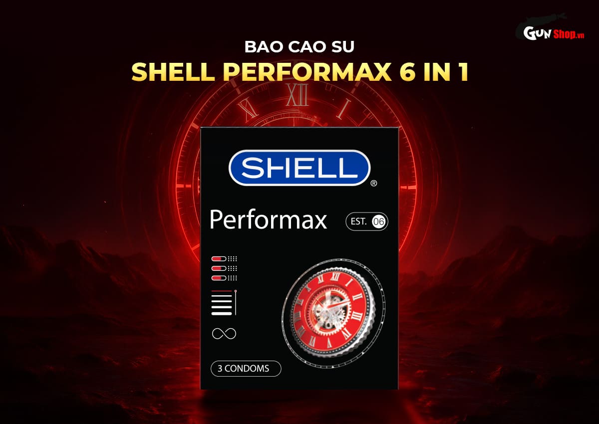  Sỉ Bao cao su Shell Performax 6 in 1 - Kéo dài thời gian - Hộp 3 cái chính hãng