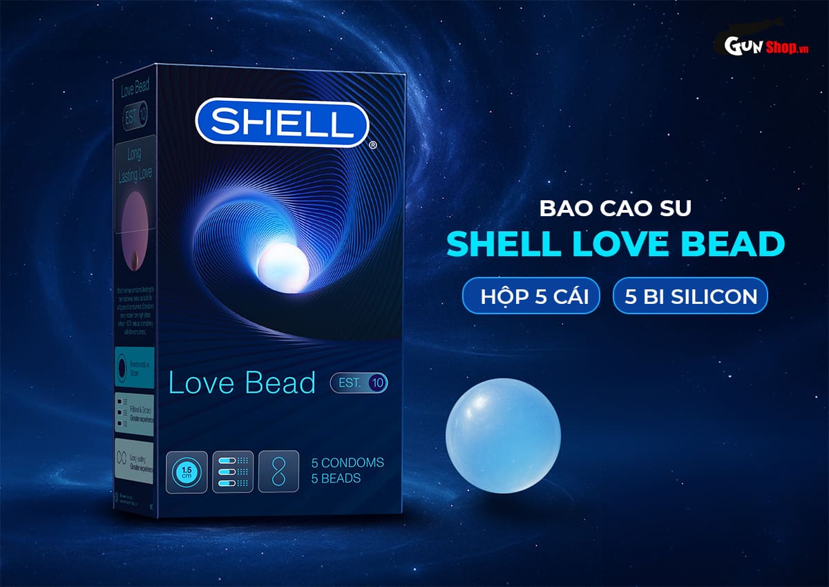  Thông tin Bao cao su Shell Love Bead - Gân nổi kéo dài thời gian bi tăng 1.5cm - Hộp 5 cái hàng xách tay