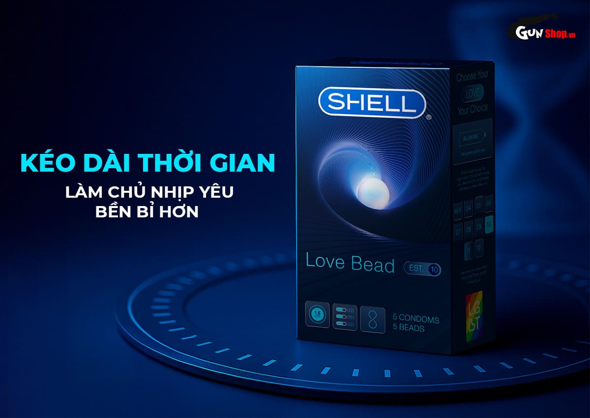  Thông tin Bao cao su Shell Love Bead - Gân nổi kéo dài thời gian bi tăng 1.5cm - Hộp 5 cái hàng xách tay