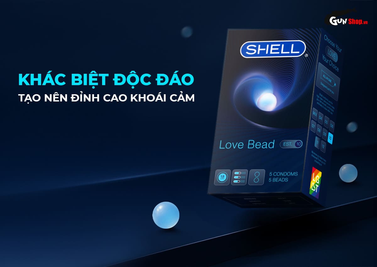  Thông tin Bao cao su Shell Love Bead - Gân nổi kéo dài thời gian bi tăng 1.5cm - Hộp 5 cái hàng xách tay
