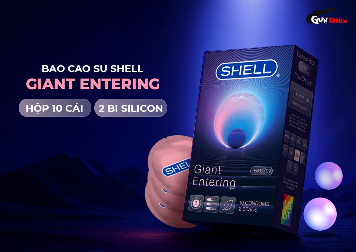 Bao cao su Shell Giant gân nổi bi tăng size hộp 10 cái an toàn Bao cao su Shell Giant gân nổi bi tăng size hộp 10 cái an toàn