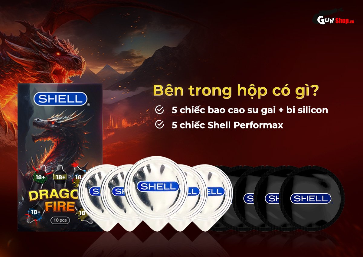  Thông tin Bao cao su Shell Dragon Fire - Hộp 5 bao gai bi nổi lớn + 5 bao Shell Performax giá tốt
