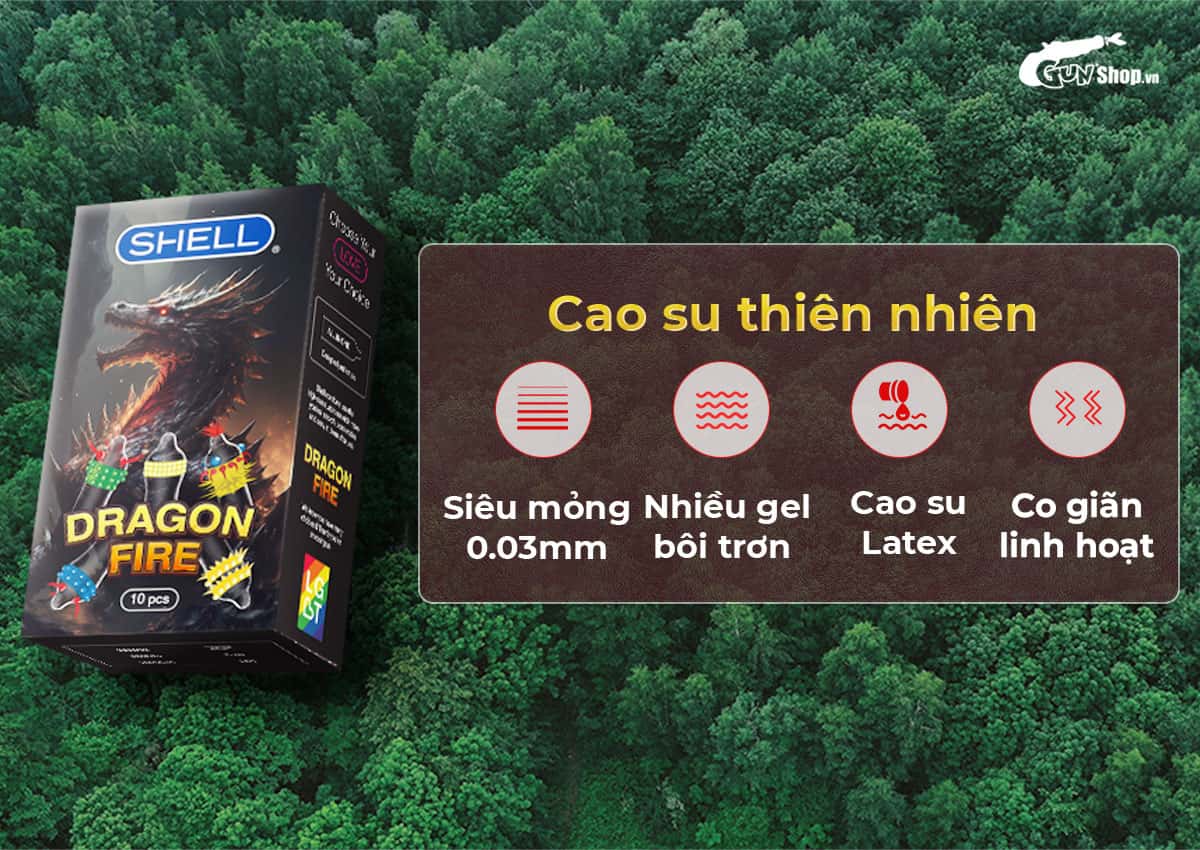 Bao cao su Shell Dragon Fire gai bi lớn tươi mới an toàn