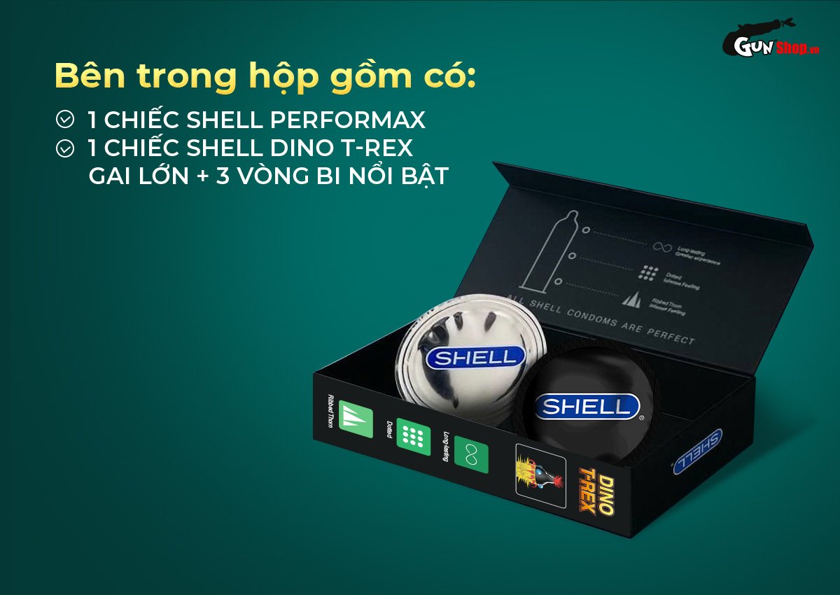 Bao cao su Shell Dino T-rex nhiều gai bi lớn Hộp tiện lợi kích thích