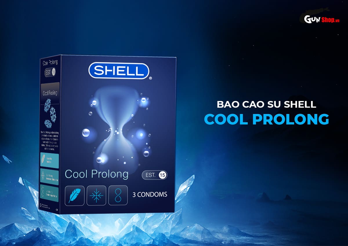  Bán Bao cao su Shell Cool Prolong - Siêu mỏng kéo dài thời gian bạc hà mát lạnh - Hộp 3 giá rẻ